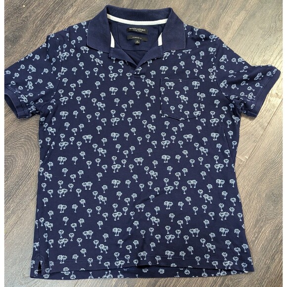 Banana Republic Polo Shirt Men M Blue Palm Tree Cotton Short Sleeve Pullover - Picture 1 of 3
